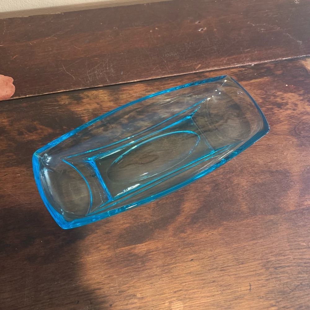 1960s Hazel Atlas Turquoise Capri Blue‎ Glass Serving Relish Rectangular Dish - Picture 6 of 6